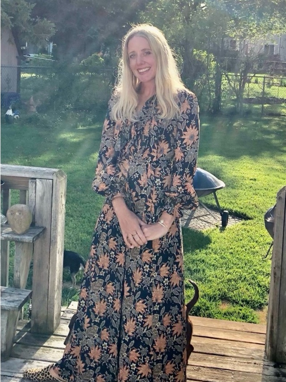 Tularosa Black Maxi Dress with Tan Floral Print